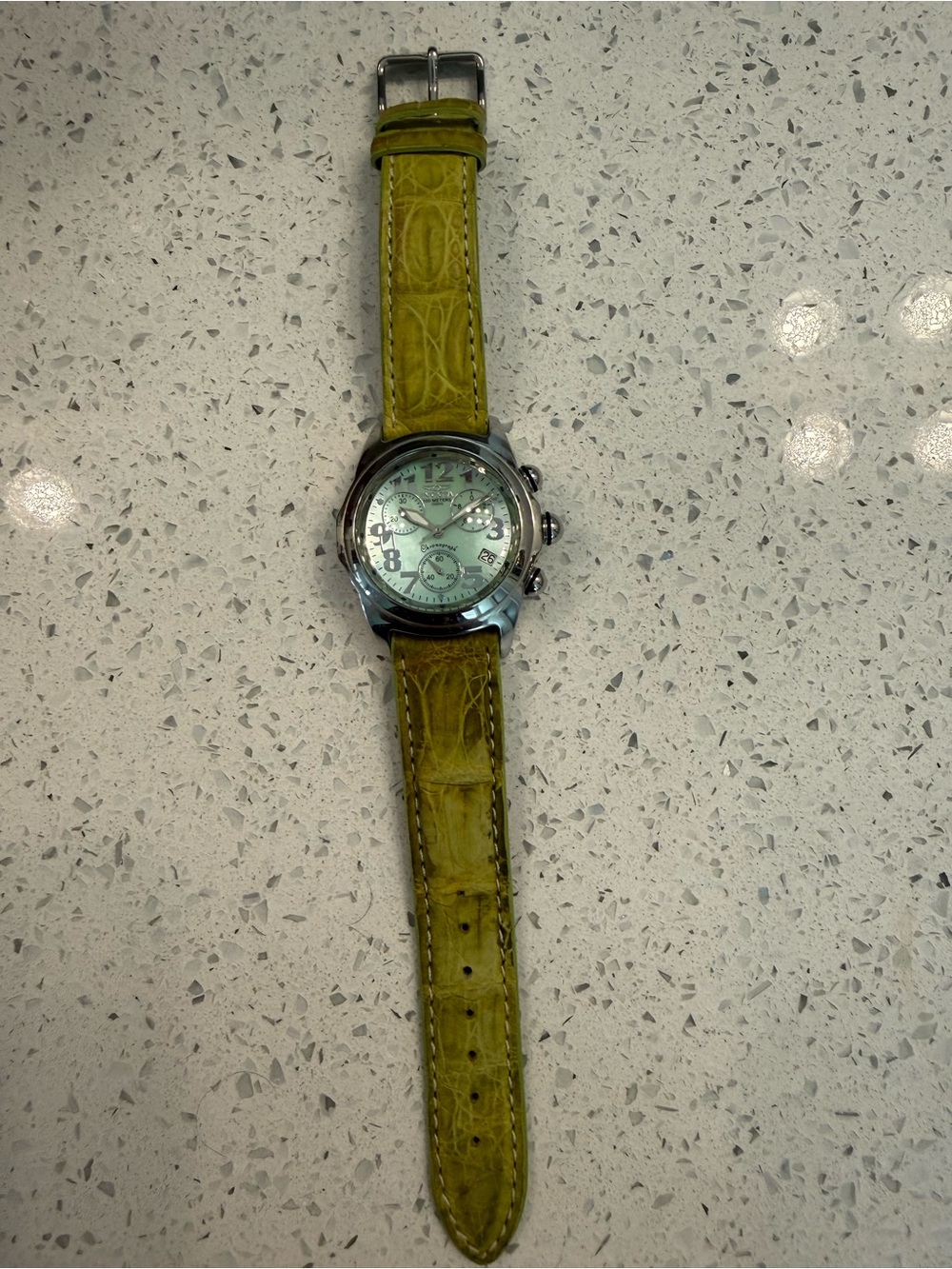 Invicta Women's Silver Dial Watch with Olive crocodile Green Leather Strap
